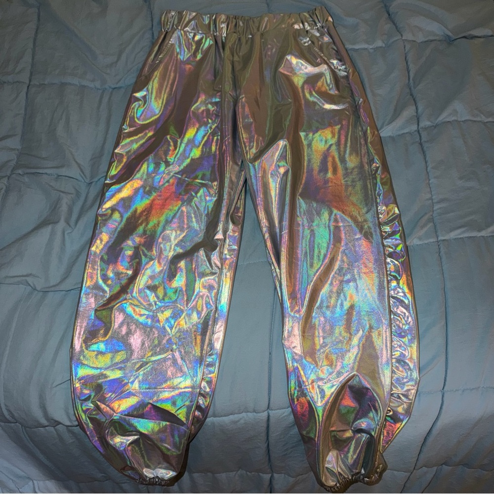 SOLD Metallic Holographic Jogger Pants - Silver